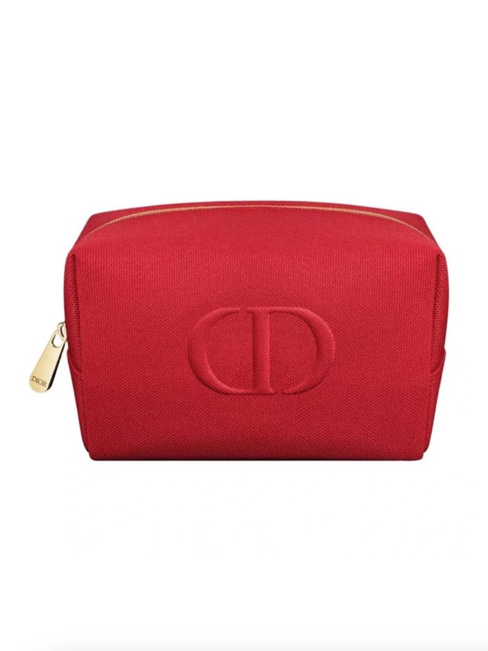 Dior Beauty Red Canvas Embossed Logo Makeup Toiletry Bag Zip Pouch